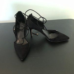 Aldo Fredola Black Velvet Lace-Up Heels US 8